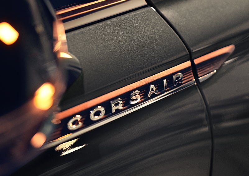 The stylish chrome badge reading “CORSAIR” is shown on the exterior of the vehicle. | Gates Ford Lincoln in Richmond KY