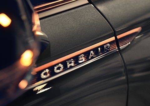 The stylish chrome badge reading “CORSAIR” is shown on the exterior of the vehicle. | Gates Ford Lincoln in Richmond KY