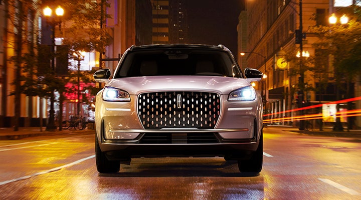 The striking grille of a 2024 Lincoln Corsair® SUV is shown. | Gates Ford Lincoln in Richmond KY